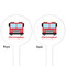 Firetrucks White Plastic 4" Food Pick - Round - Double Sided - Front & Back