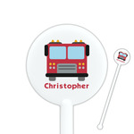 Firetrucks 5.5" Round Plastic Stir Sticks - White - Single Sided (Personalized)