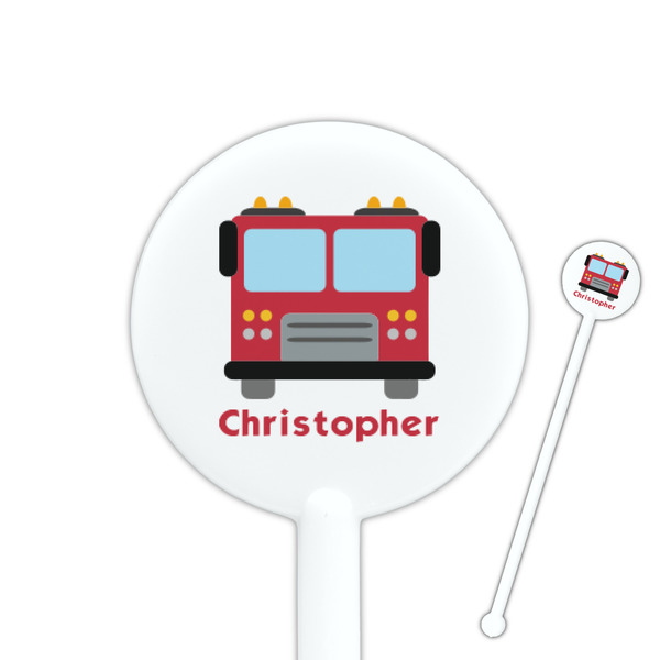 Custom Firetrucks 5.5" Round Plastic Stir Sticks - White - Single Sided (Personalized)