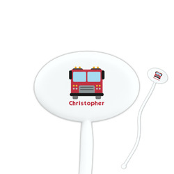 Firetrucks 7" Oval Plastic Stir Sticks - White - Single Sided (Personalized)