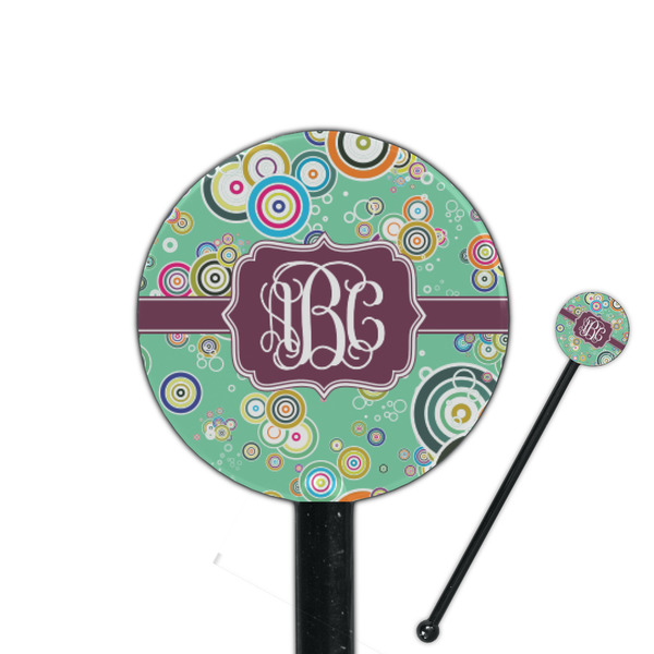 Custom Colored Circles 5.5" Round Plastic Stir Sticks - Black - Single Sided (Personalized)