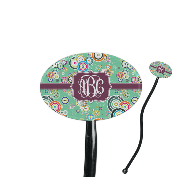 Custom Colored Circles 7" Oval Plastic Stir Sticks - Black - Double Sided (Personalized)