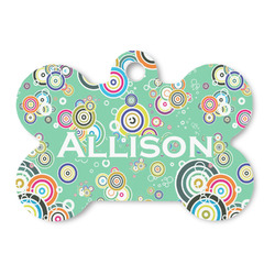 Colored Circles Bone Shaped Dog ID Tag - Large (Personalized)