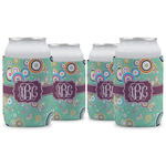 Colored Circles Can Cooler (12 oz) - Set of 4 w/ Monogram