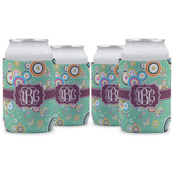 Colored Circles Can Cooler (12 oz) - Set of 4 w/ Monogram