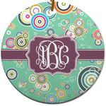 Colored Circles Round Ceramic Ornament w/ Monogram