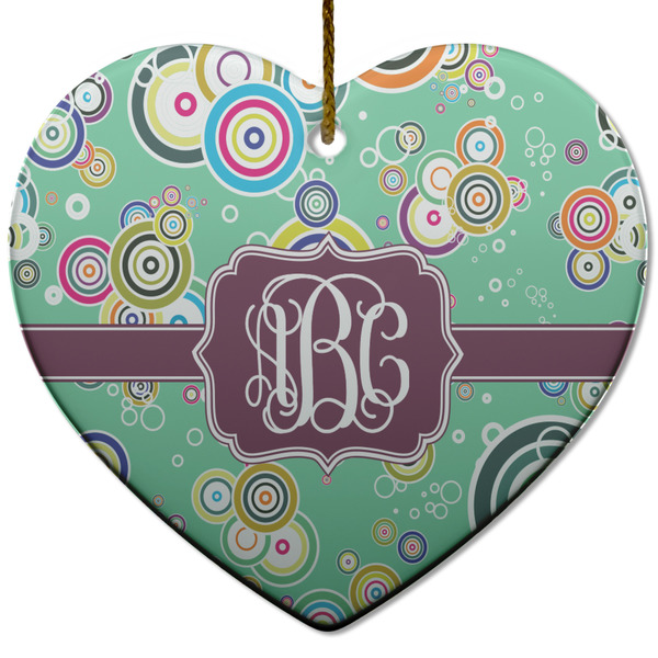 Custom Colored Circles Heart Ceramic Ornament w/ Monogram