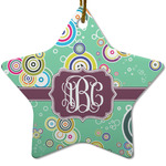 Colored Circles Star Ceramic Ornament w/ Monogram