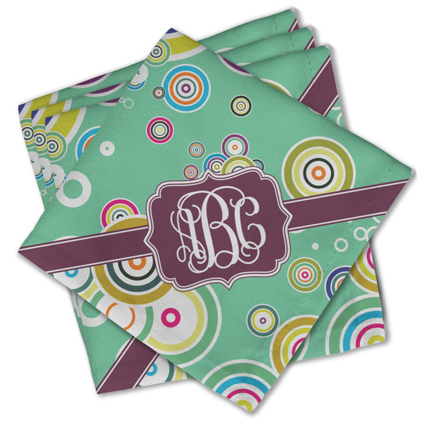 Custom Colored Circles Cloth Cocktail Napkins - Set of 4 w/ Monogram