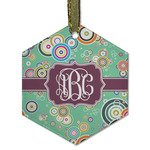 Colored Circles Flat Glass Ornament - Hexagon w/ Monogram