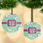 Colored Circles Flat Glass Ornament w/ Monogram