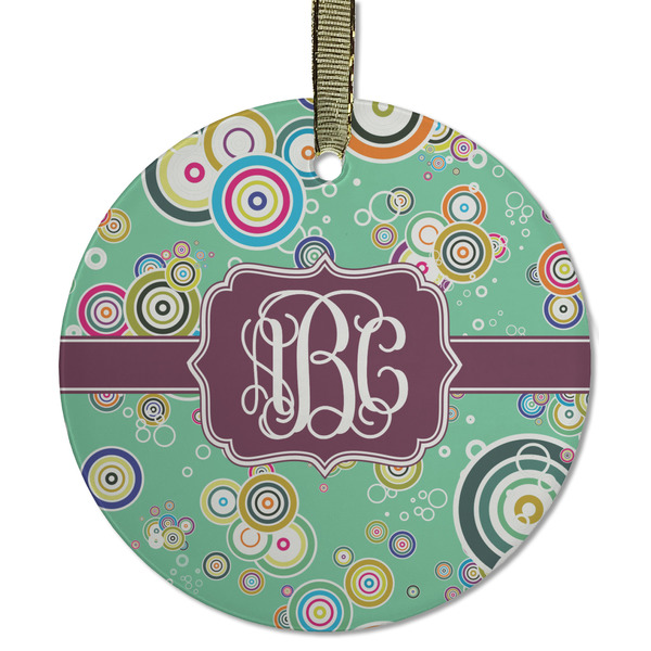 Custom Colored Circles Flat Glass Ornament - Round w/ Monogram