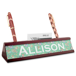 Colored Circles Red Mahogany Nameplate with Business Card Holder (Personalized)