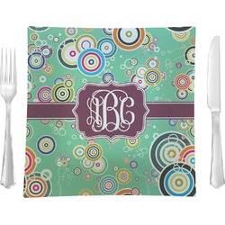 Colored Circles 9.5" Glass Square Lunch / Dinner Plate- Single or Set of 4 (Personalized)