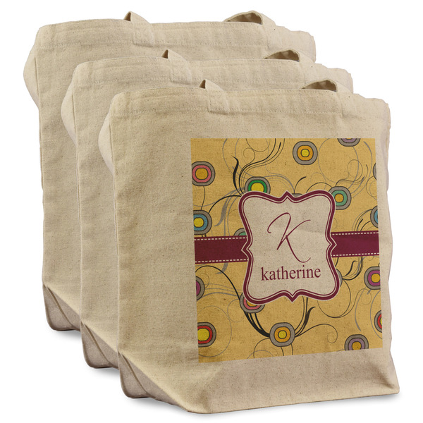 Custom Ovals & Swirls Reusable Cotton Grocery Bags - Set of 3 (Personalized)