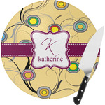 Ovals & Swirls Round Glass Cutting Board - Small (Personalized)