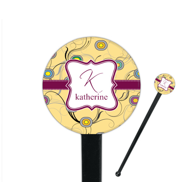 Custom Ovals & Swirls 7" Round Plastic Stir Sticks - Black - Double Sided (Personalized)