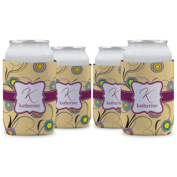 Custom Ovals & Swirls Can Cooler (12 oz) - Set of 4 w/ Name and Initial