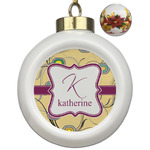 Ovals & Swirls Ceramic Ball Ornaments - Poinsettia Garland (Personalized)