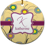 Ovals & Swirls Round Ceramic Ornament w/ Name and Initial