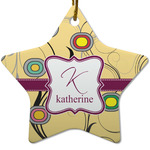 Ovals & Swirls Star Ceramic Ornament w/ Name and Initial