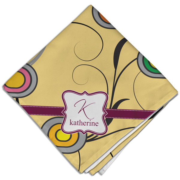 Custom Ovals & Swirls Cloth Dinner Napkin - Single w/ Name and Initial