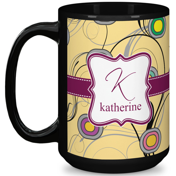 Custom Ovals & Swirls 15 Oz Coffee Mug - Black (Personalized)