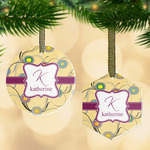 Ovals & Swirls Flat Glass Ornament w/ Name and Initial