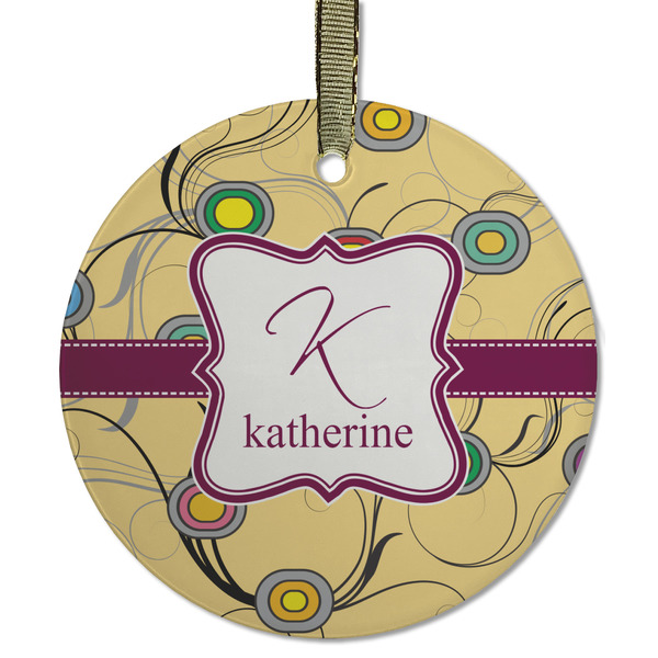 Custom Ovals & Swirls Flat Glass Ornament - Round w/ Name and Initial