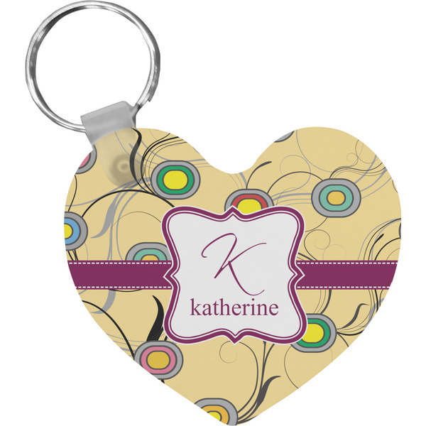 Custom Ovals & Swirls Heart Plastic Keychain w/ Name and Initial