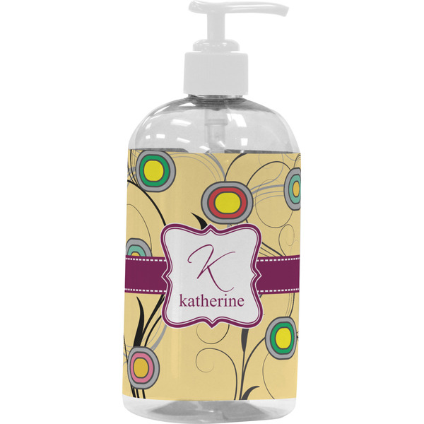 Custom Ovals & Swirls Plastic Soap / Lotion Dispenser (16 oz - Large - White) (Personalized)