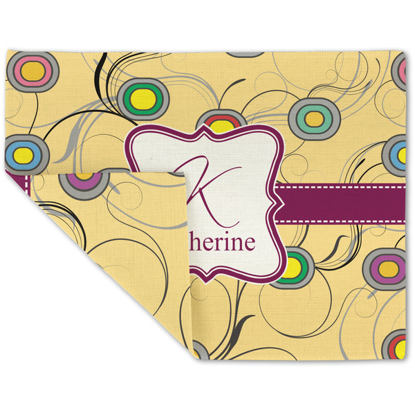 Custom Ovals & Swirls Double-Sided Linen Placemat - Single w/ Name and Initial