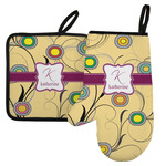 Ovals & Swirls Left Oven Mitt & Pot Holder Set w/ Name and Initial