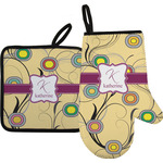 Ovals & Swirls Oven Mitt & Pot Holder Set w/ Name and Initial