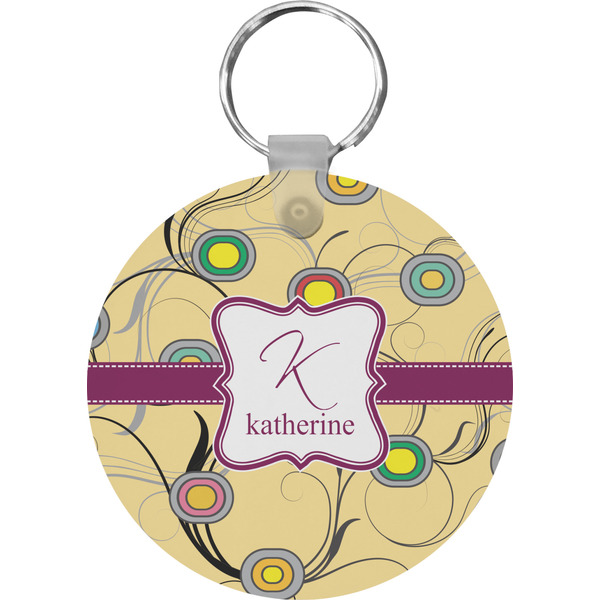 Custom Ovals & Swirls Round Plastic Keychain (Personalized)