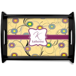 Ovals & Swirls Black Wooden Tray - Small (Personalized)