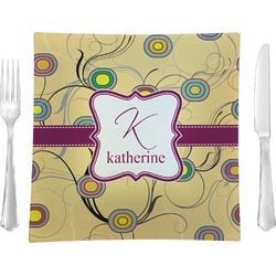 Ovals & Swirls 9.5" Glass Square Lunch / Dinner Plate- Single or Set of 4 (Personalized)