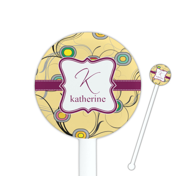 Custom Ovals & Swirls 5.5" Round Plastic Stir Sticks - White - Single Sided (Personalized)