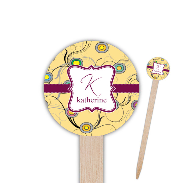 Custom Ovals & Swirls 6" Round Wooden Food Picks - Double Sided (Personalized)