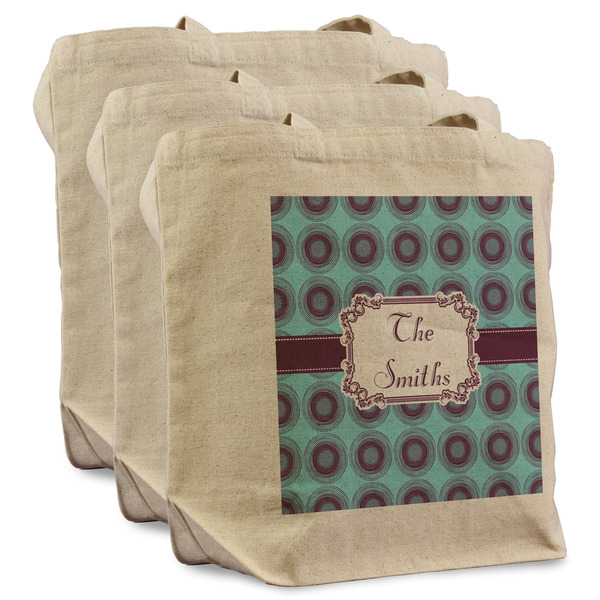 Custom Concentric Circles Reusable Cotton Grocery Bags - Set of 3 (Personalized)