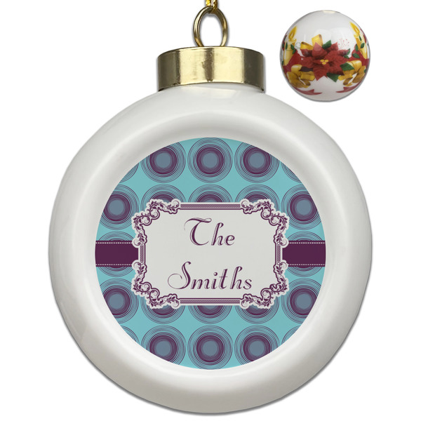 Custom Concentric Circles Ceramic Ball Ornaments - Poinsettia Garland (Personalized)