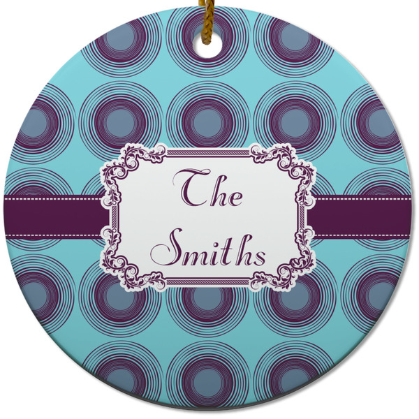 Custom Concentric Circles Round Ceramic Ornament w/ Name or Text