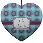 Concentric Circles Heart Ceramic Ornament w/ Name or Text