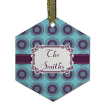 Concentric Circles Flat Glass Ornament - Hexagon w/ Name or Text