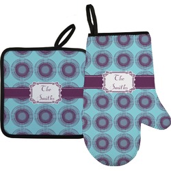 Concentric Circles Right Oven Mitt & Pot Holder Set w/ Name or Text
