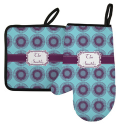 Concentric Circles Left Oven Mitt & Pot Holder Set w/ Name or Text