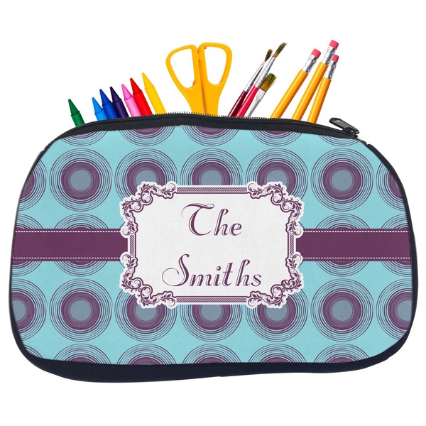 Custom Concentric Circles Neoprene Pencil Case - Medium w/ Name or Text