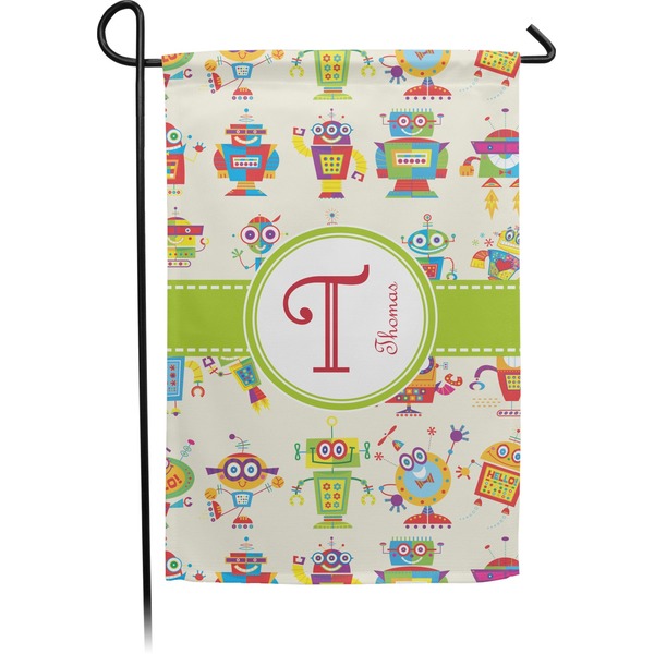 Custom Rocking Robots Small Garden Flag - Double Sided w/ Name and Initial