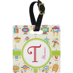 Rocking Robots Plastic Luggage Tag - Square w/ Name and Initial
