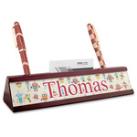 Rocking Robots Red Mahogany Nameplate with Business Card Holder (Personalized)